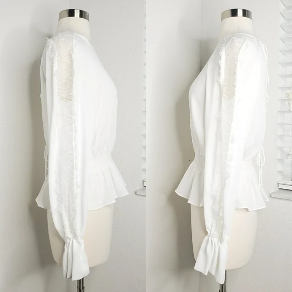 INTERMIX Joy Lace Smocked Waist Peplum Blouse S. - Picture 3 of 10